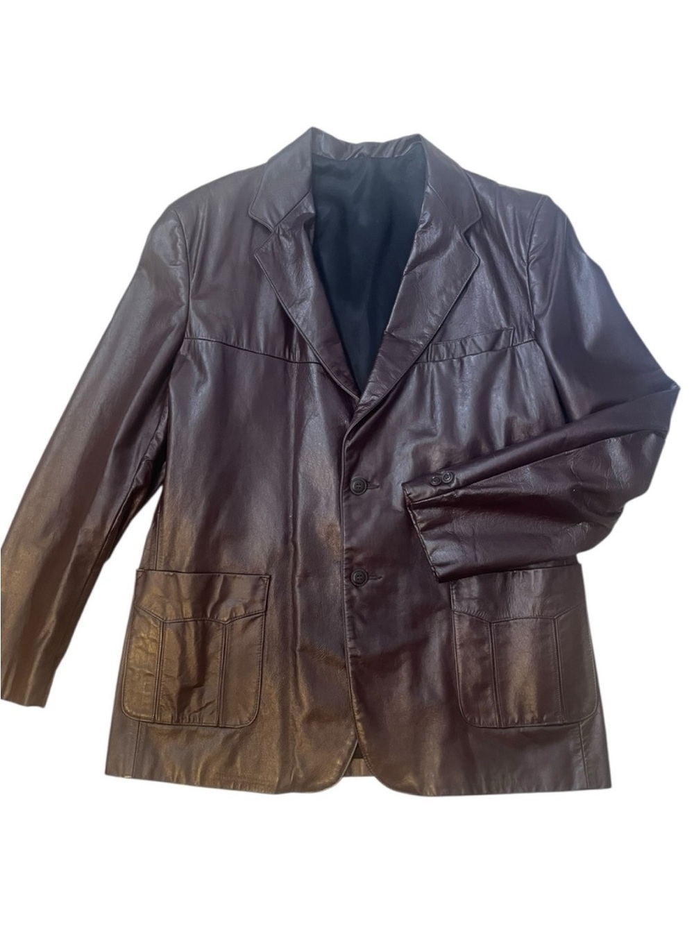 Vintage Brown Leather Blazer Jacket Men 42 Big Tailored Sport Coat Clipper Mist